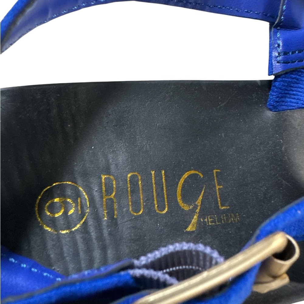 Rouge Helium Neon Blue Brass Detail Horsebit T-Strap Thong Sandals Size 9 - Picture 6 of 7